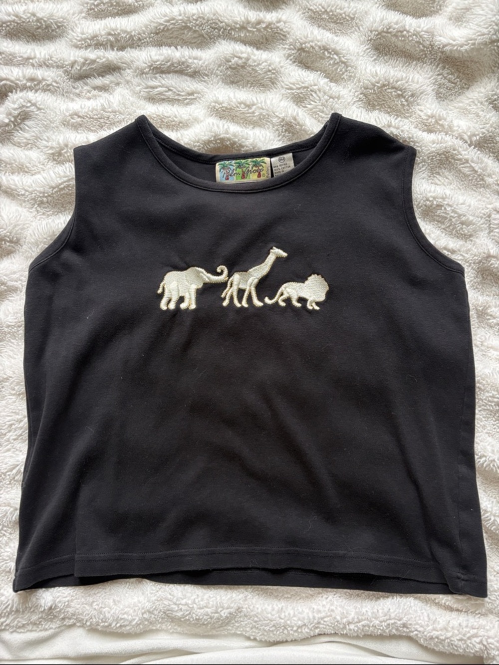 Black Tank Top with Cream Safari Embroidery